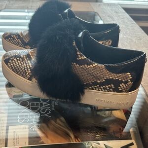 Michael Kors Black and Tan Snake Print Sneakers